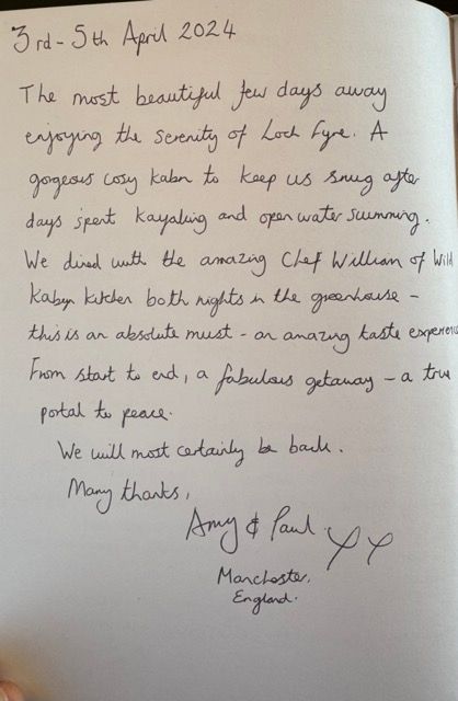 a hand written review of Kabn best place to stay Scotland
