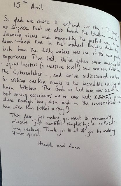 a hand written review of Kabn best place to stay Scotland