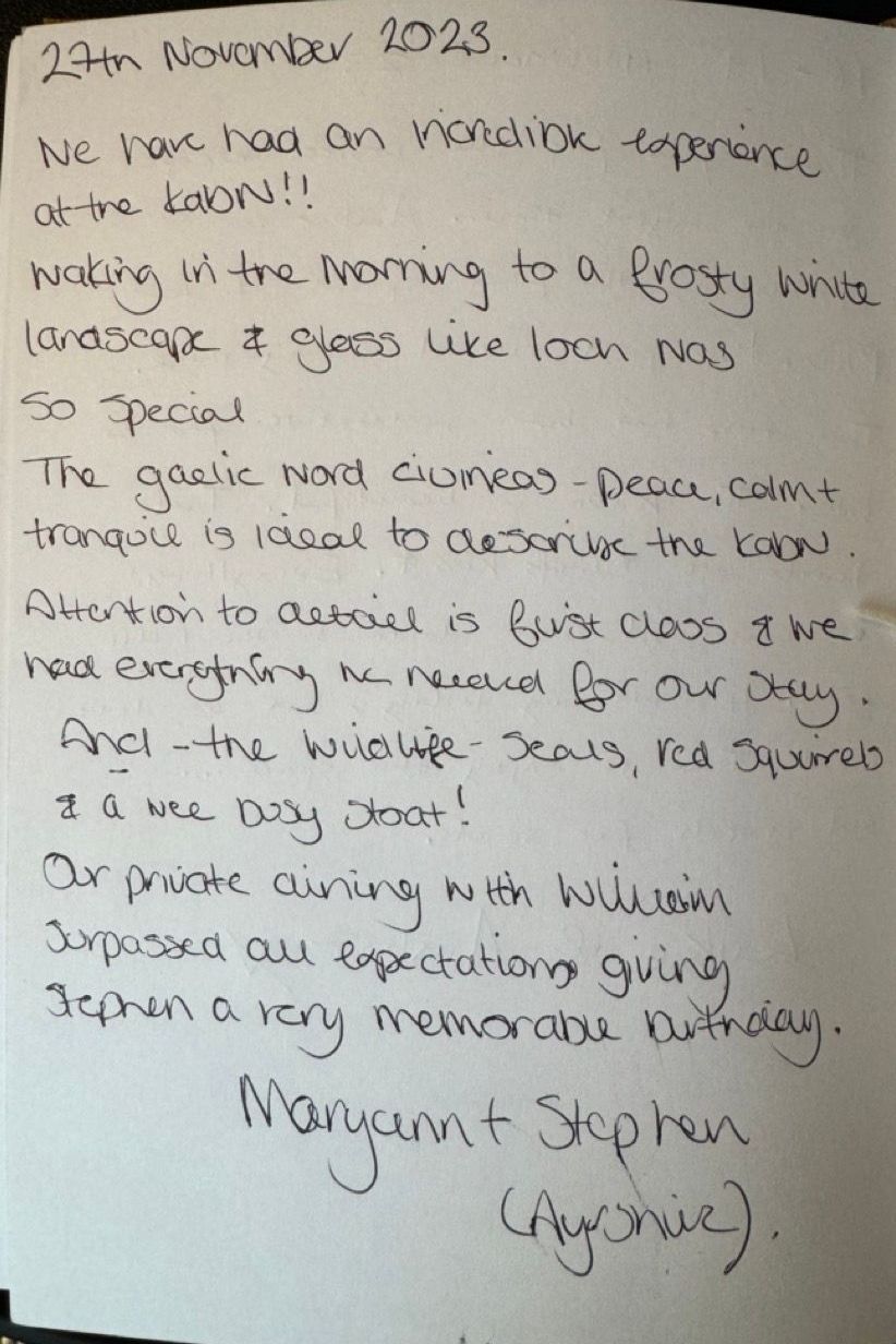 a hand written review of Kabn best place to stay Scotland