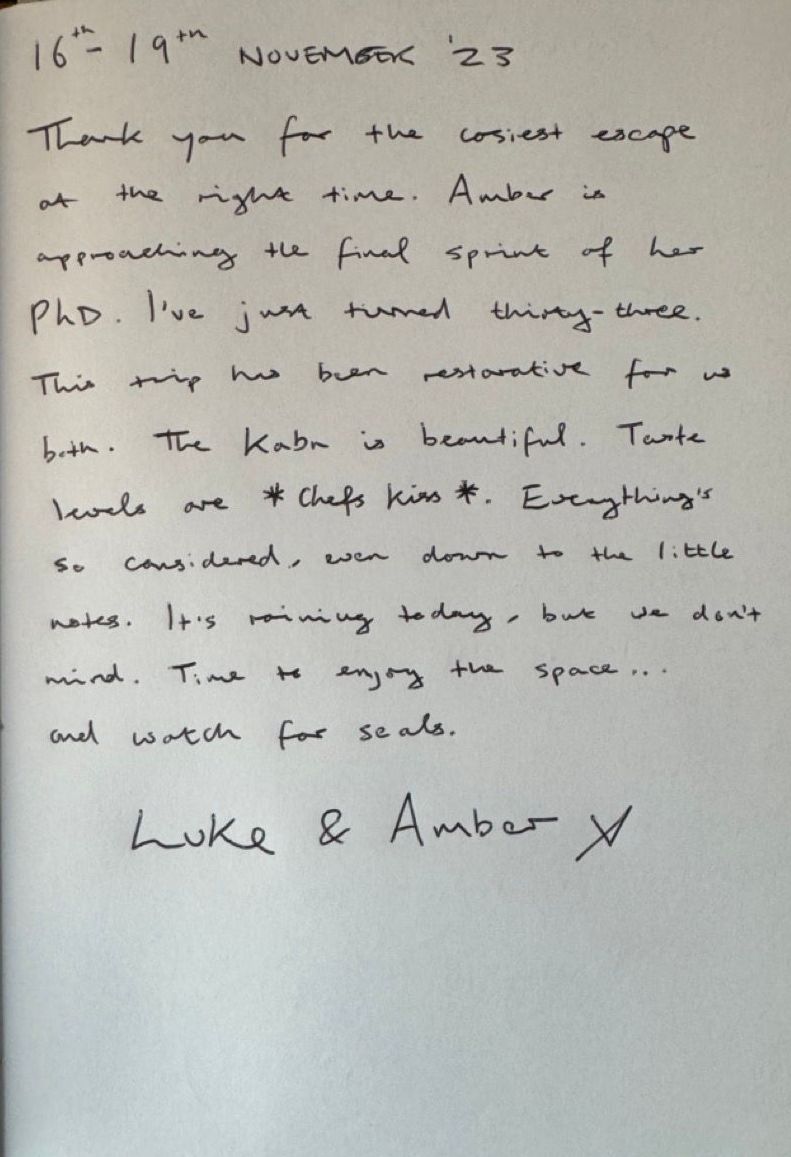 a hand written review of Kabn best place to stay Scotland