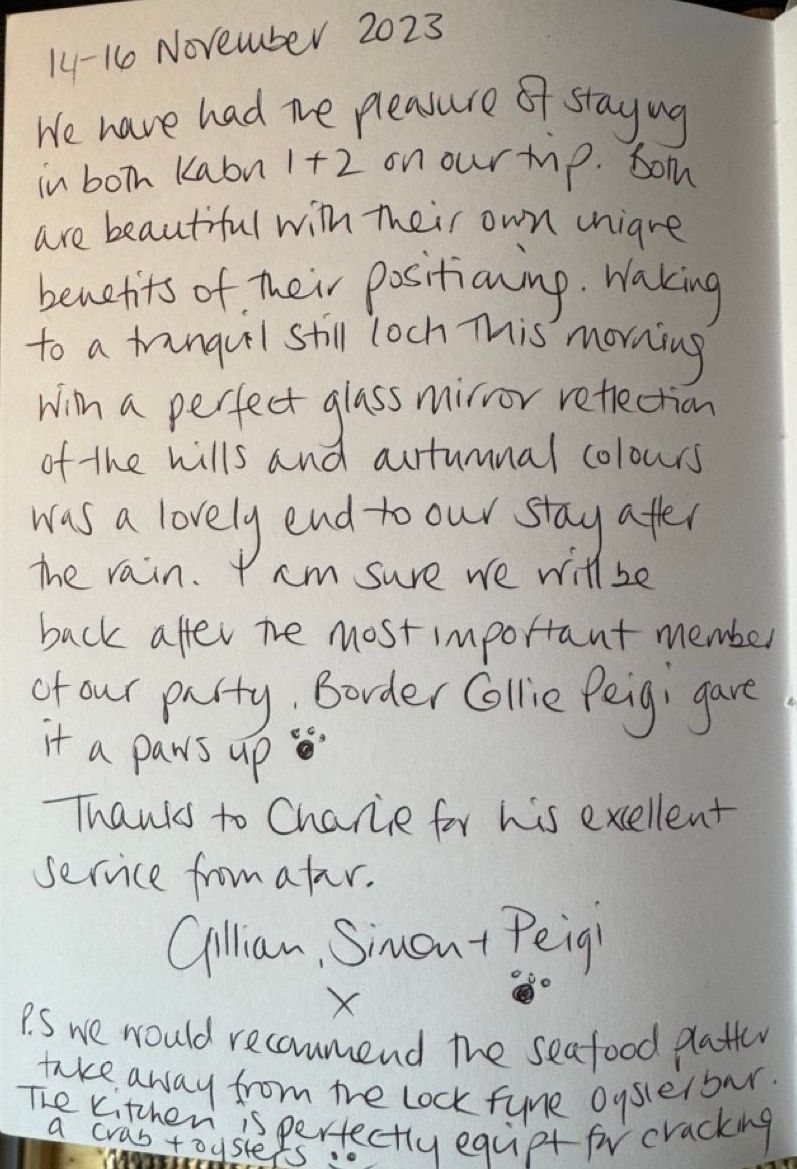 a hand written review of kabn best place to stay Scotland