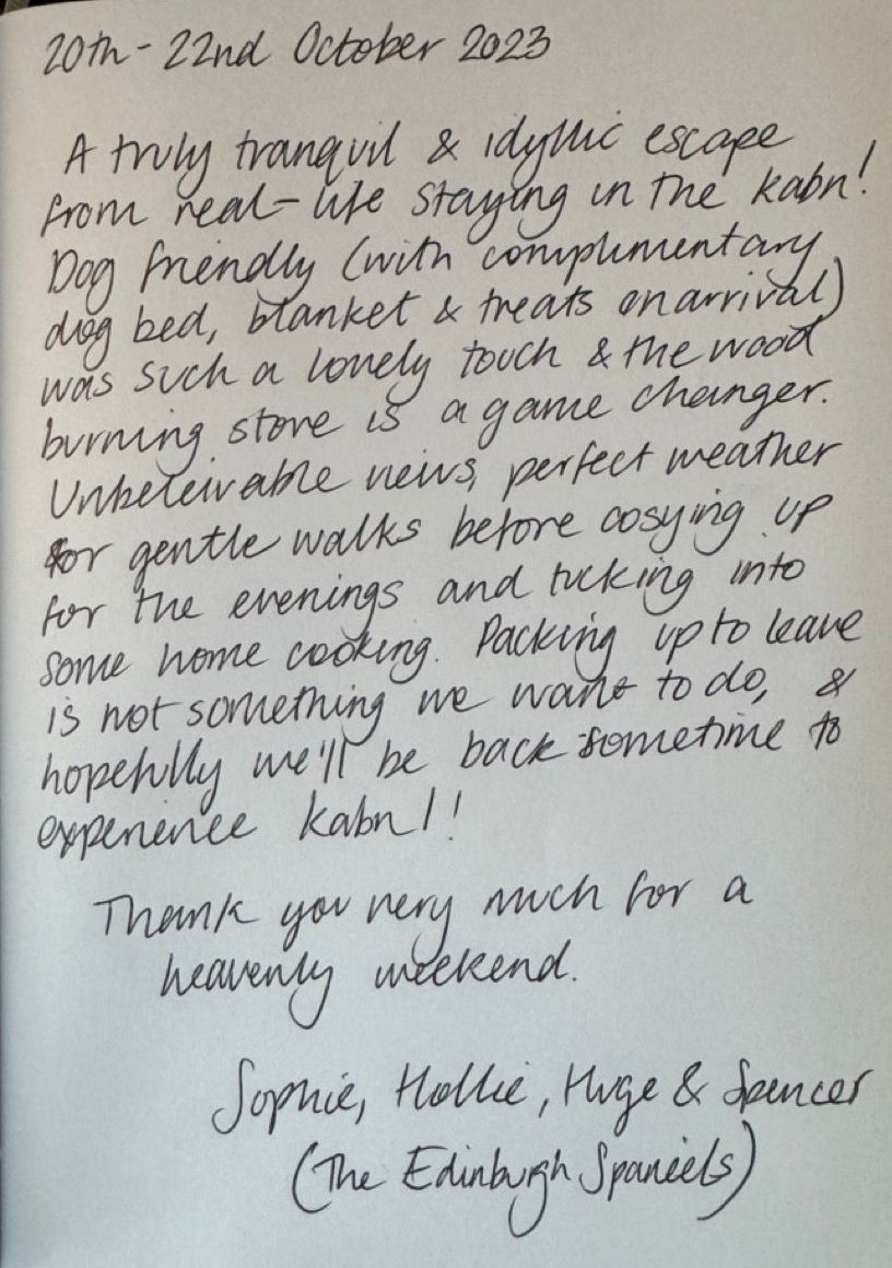 a hand written review of Kabn best place to stay Scotland