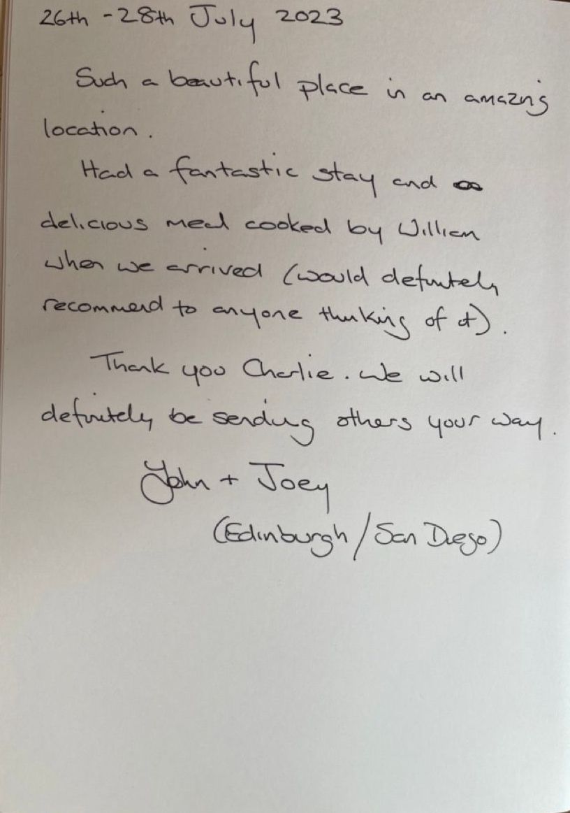 a hand written review of Kabn best place to stay Scotland