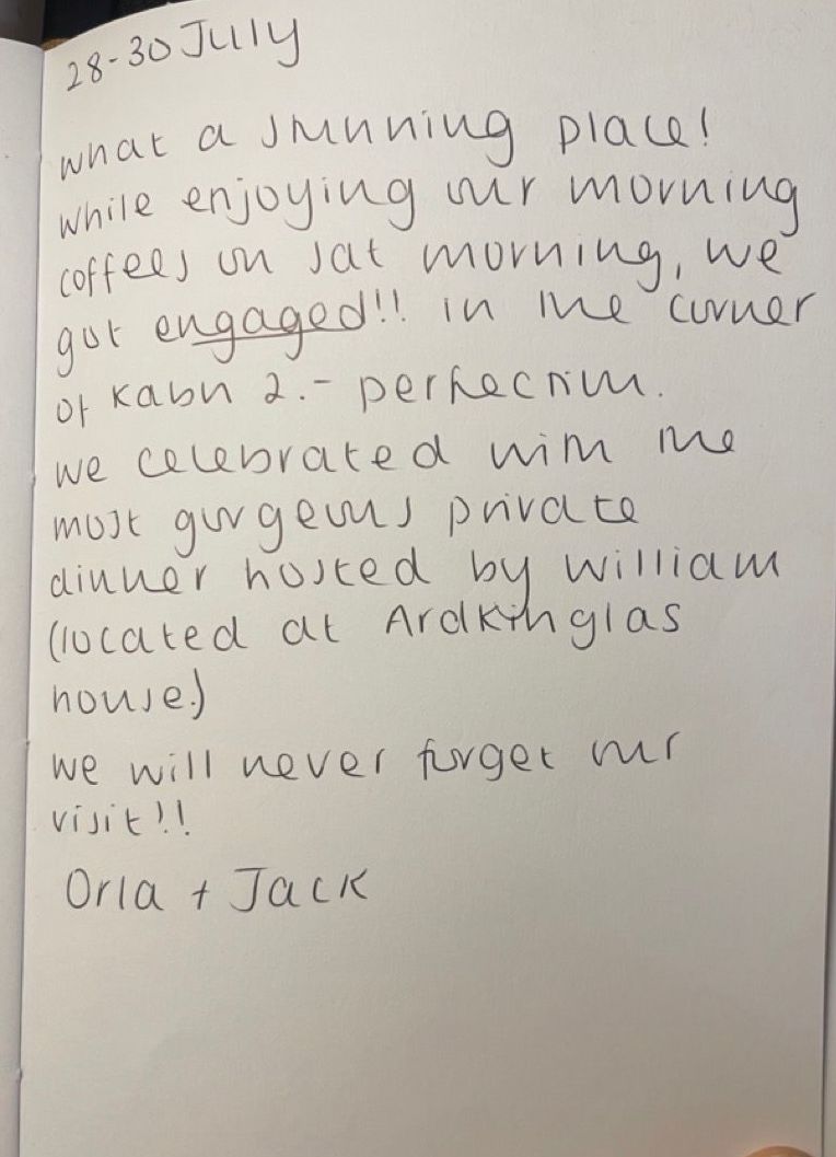 a hand written review of Kabn best place to stay Scotland