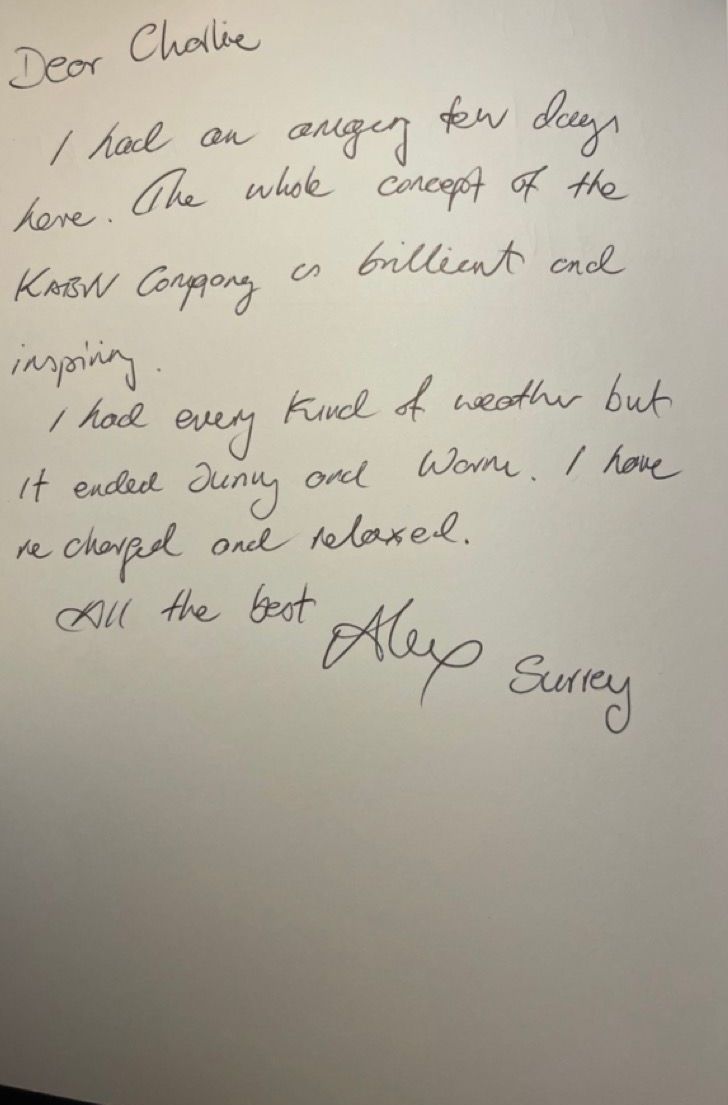 a hand written review of Kabn best place to stay Scotland