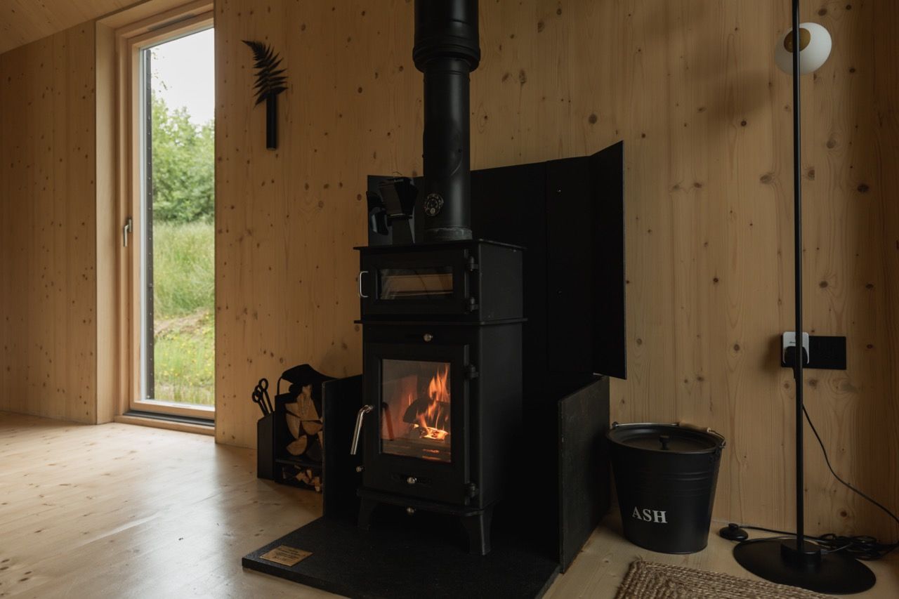 Cosy wood burning stove cabin.
