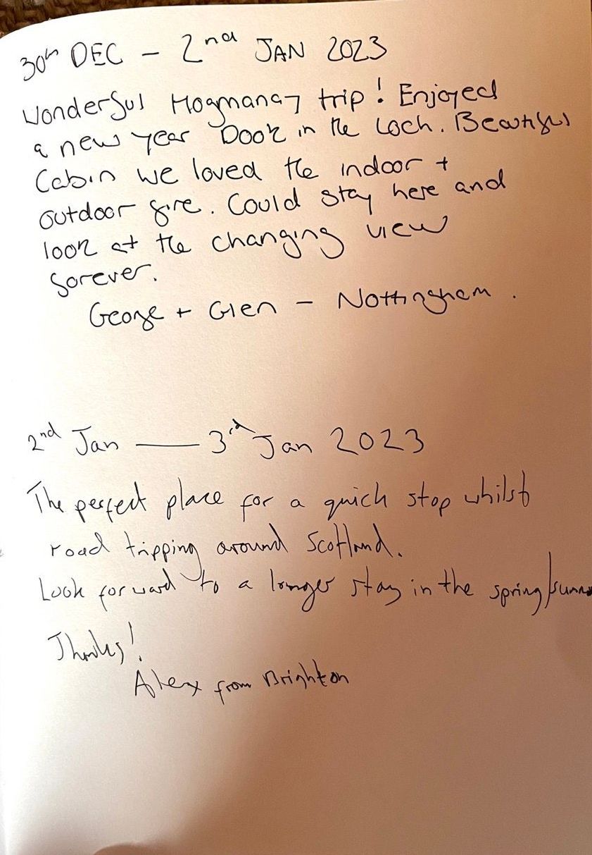 a hand written review of Kabn best place to stay Scotland