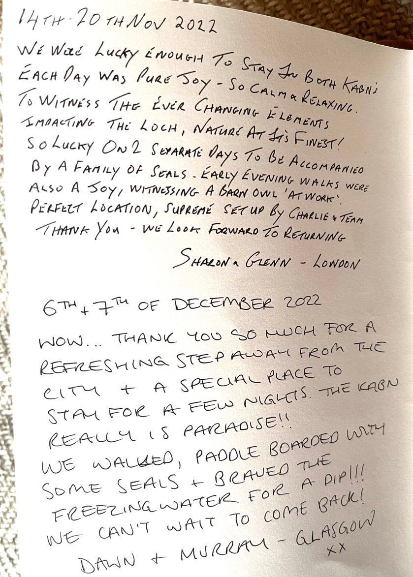 a hand written review of Kabn best place to stay Scotland