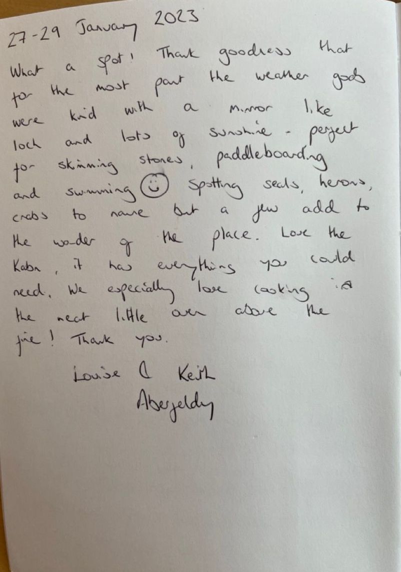 a hand written review of Kabn best place to stay Scotland