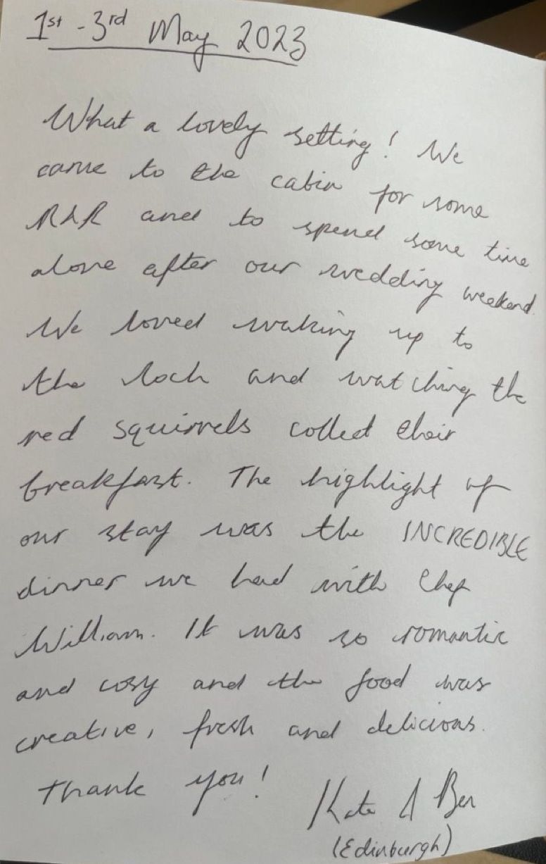 a hand written review of Kabn best place to stay Scotland