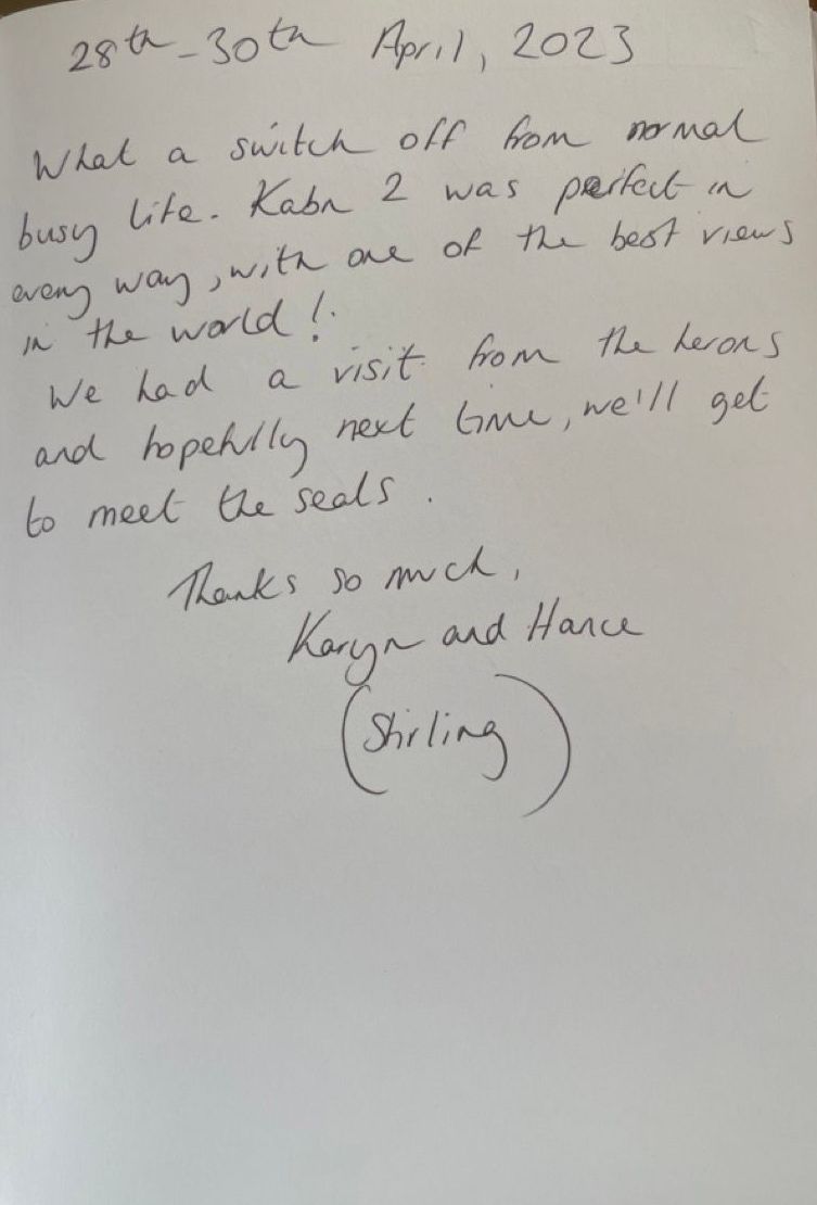 a hand written review of Kabn best place to stay Scotland