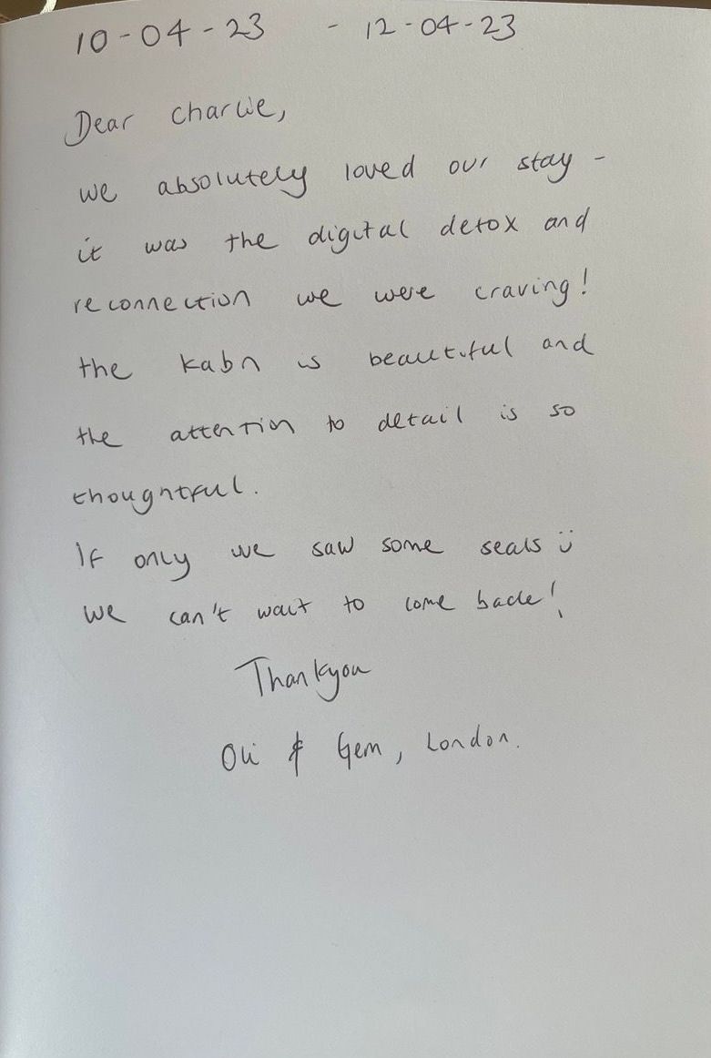 a hand written review of Kabn best place to stay Scotland