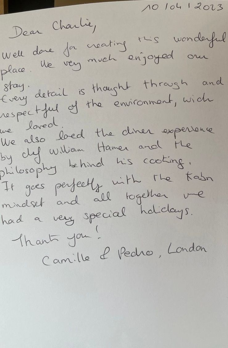 a hand written review of Kabn best place to stay Scotland