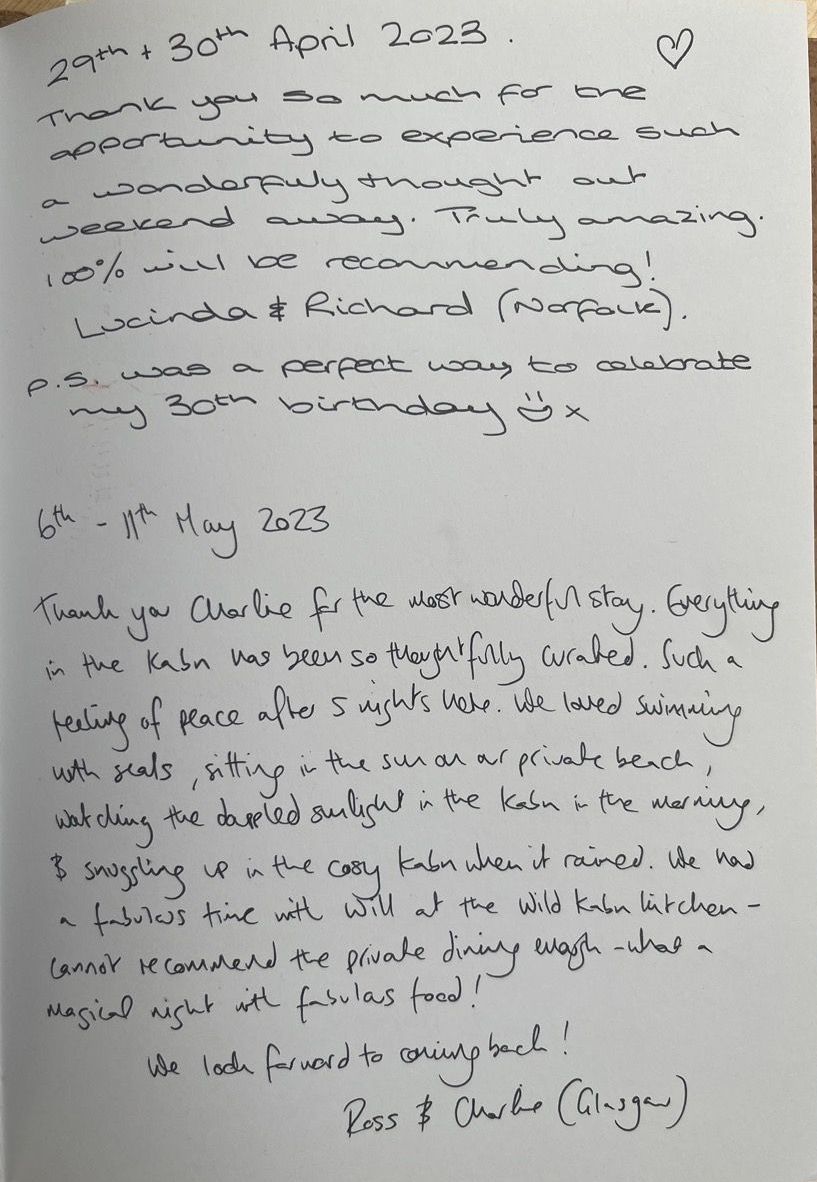 a hand written review of Kabn best place to stay Scotland