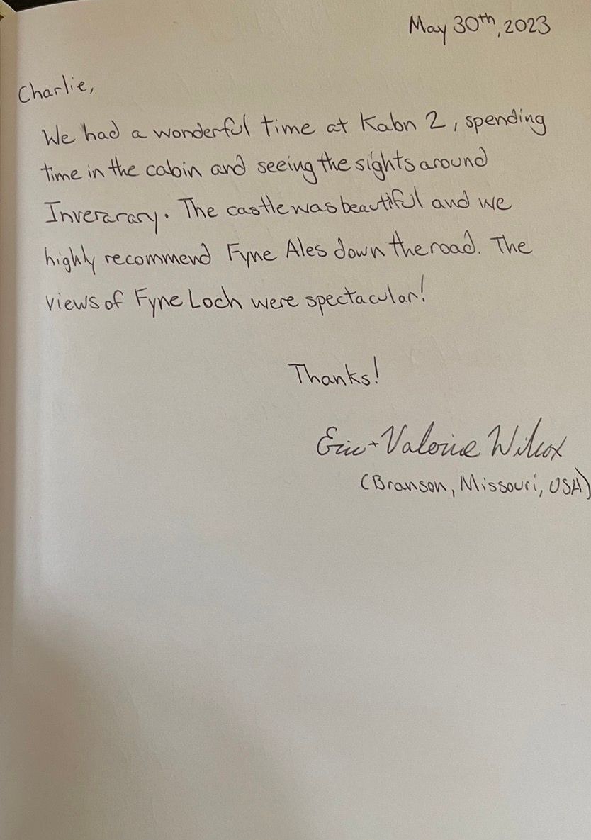 a hand written review of Kabn best place to stay Scotland