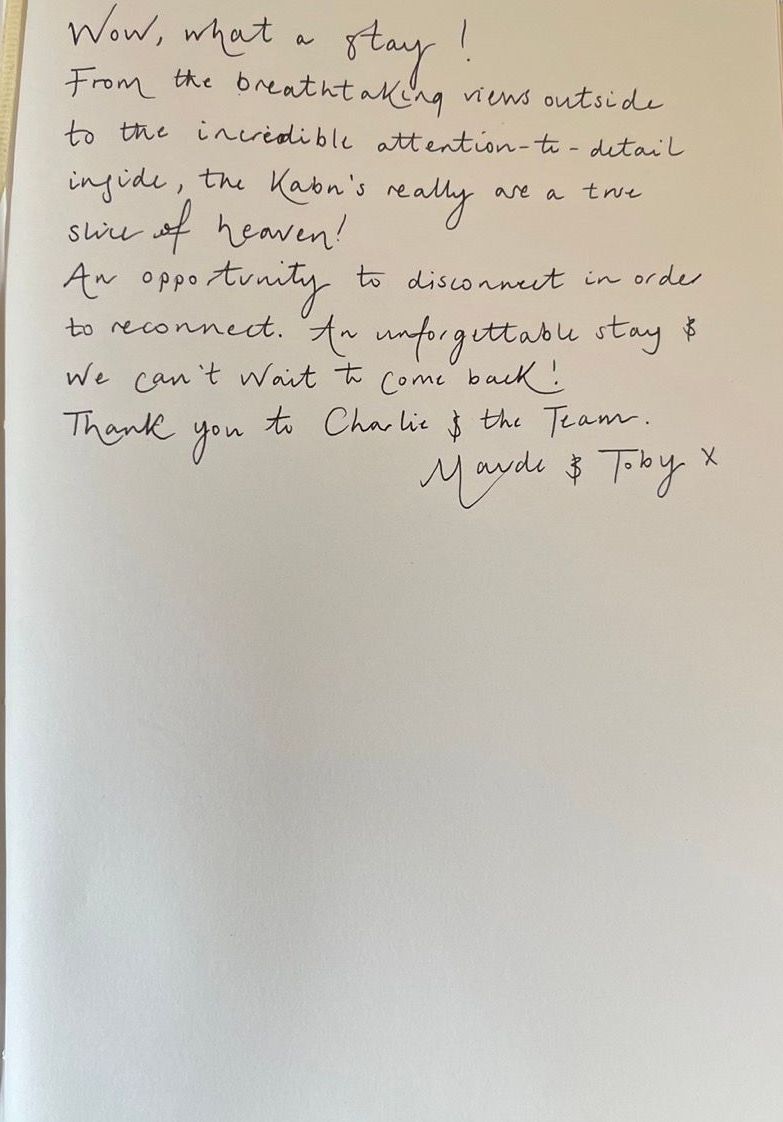 a hand written review of Kabn best place to stay Scotland