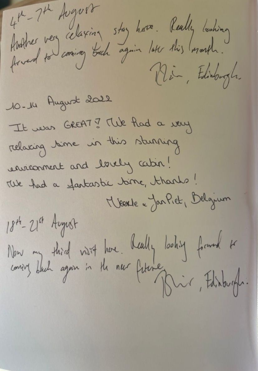 a hand written review of Kabn best place to stay Scotland