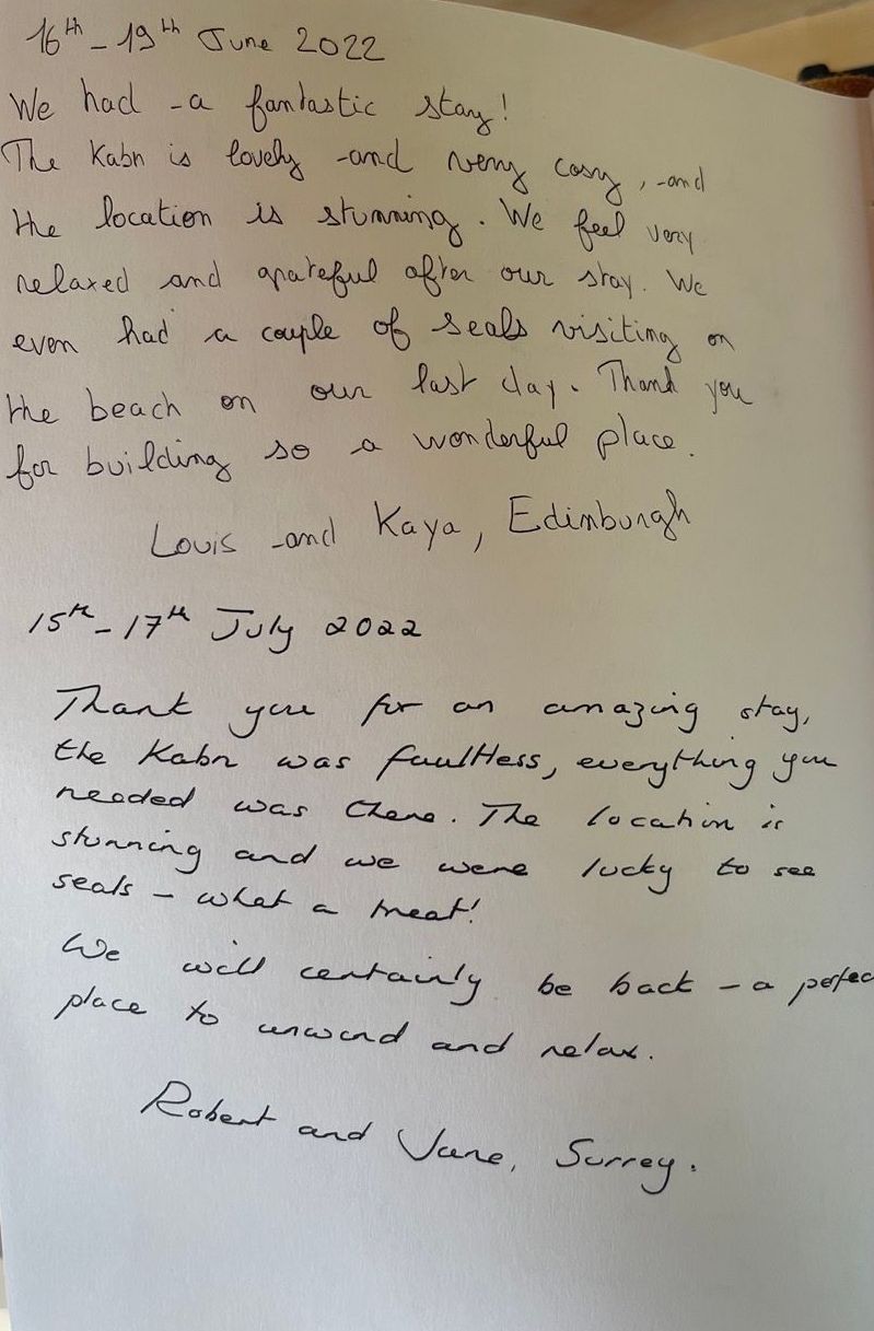 a hand written review of Kabn best place to stay Scotland