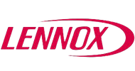 LENNOX logo, red text and swoosh on white background.