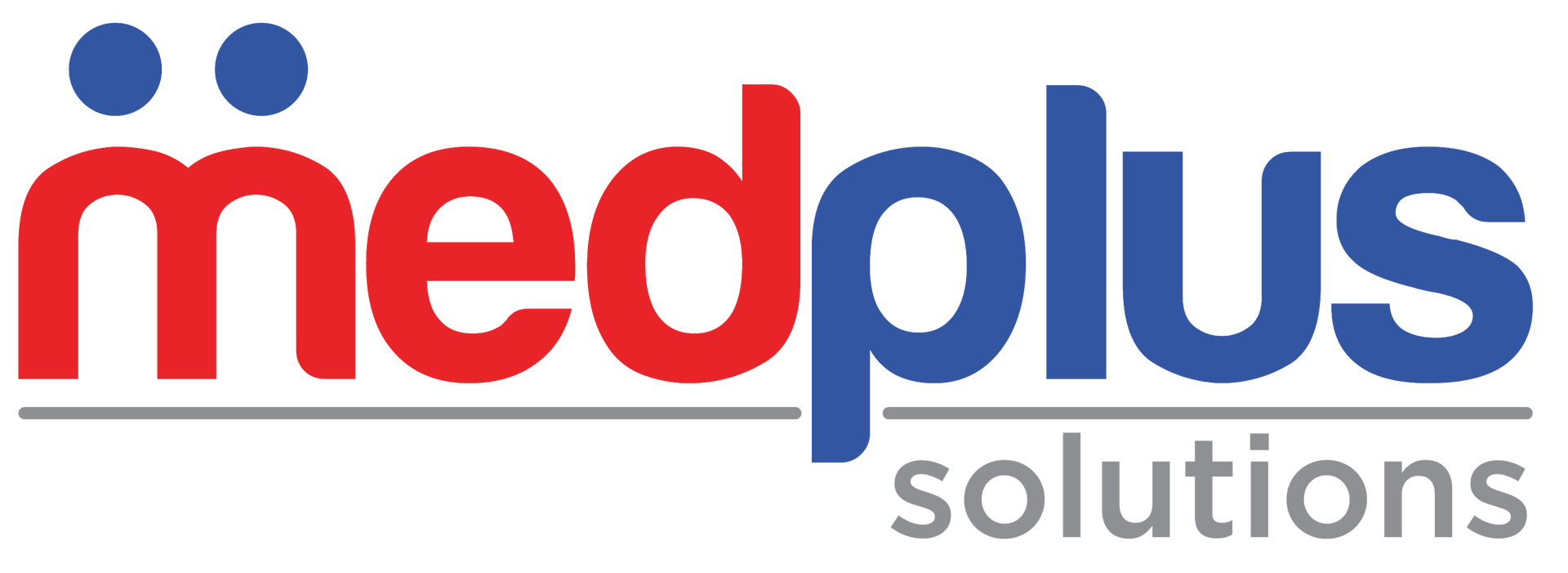 El logotipo de MedPlus Solutions es rojo y azul.