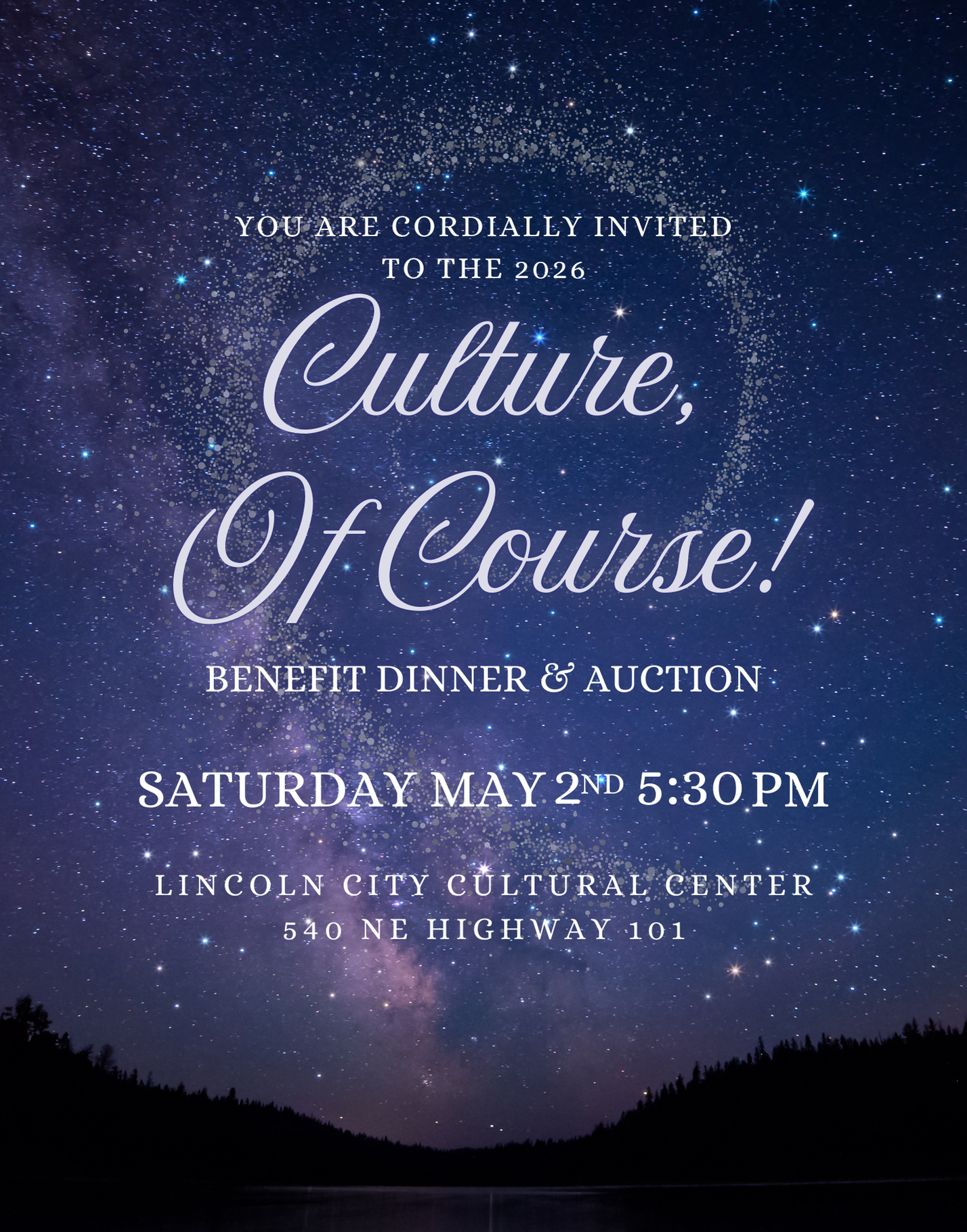 An invitation for a benefit dinner and auction called culture of course