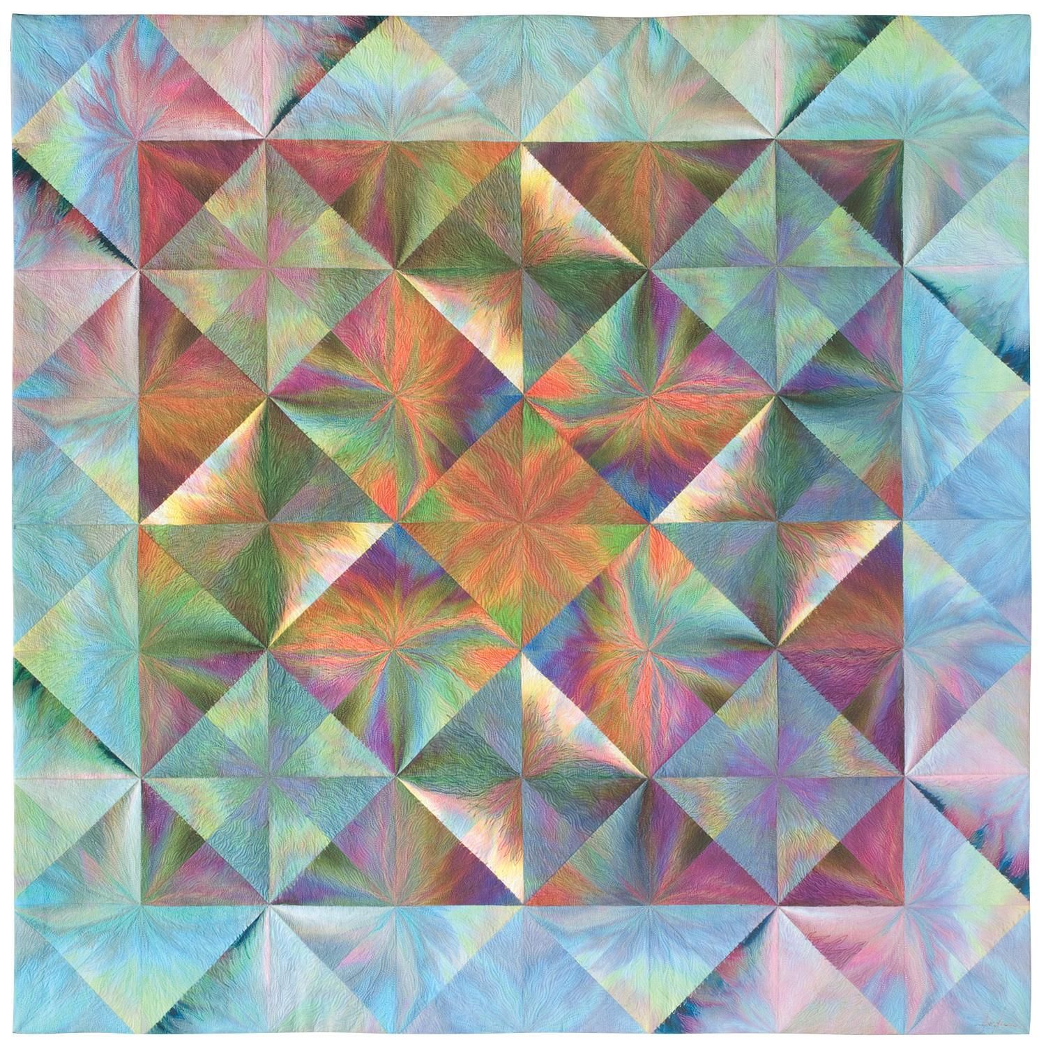 A colorful quilt with a square in the middle