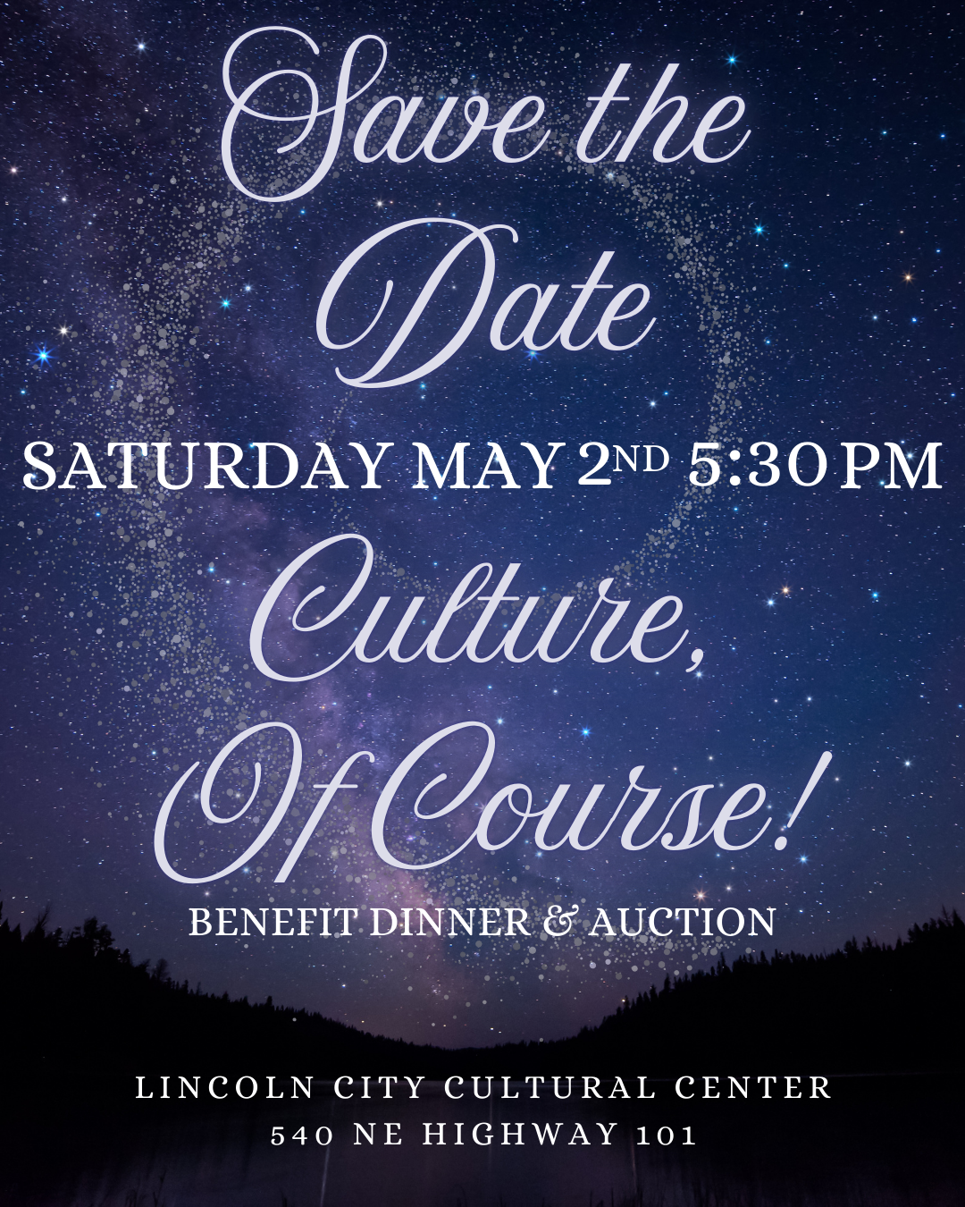 An invitation for a benefit dinner and auction called culture of course