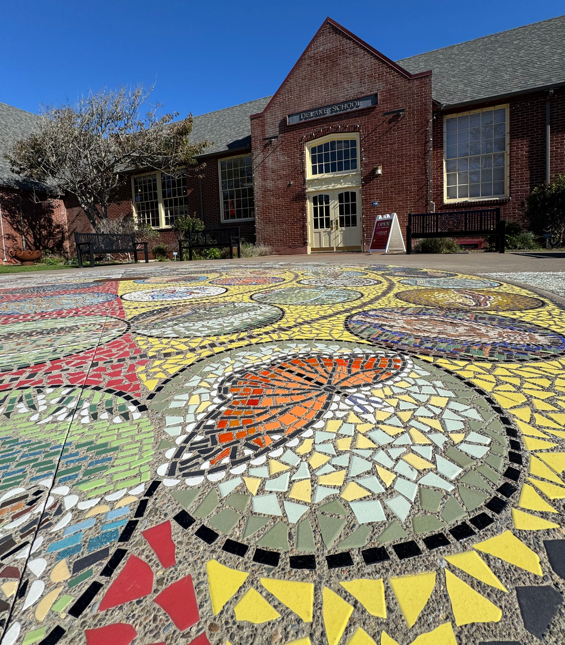 The Lincoln City Cosmography in front of the west entrance of the Cultural Center in Lincoln City, Oregon.