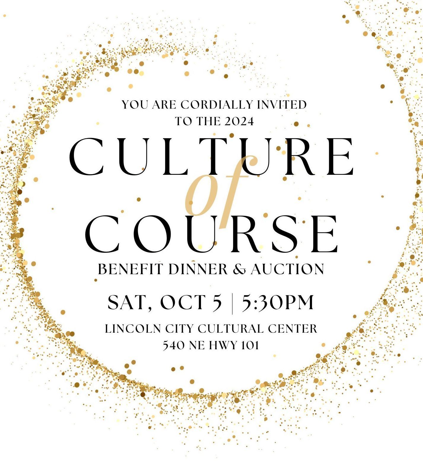 An invitation for a benefit dinner and auction called culture of course