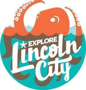 A logo for explore lincoln city with an octopus in the water.