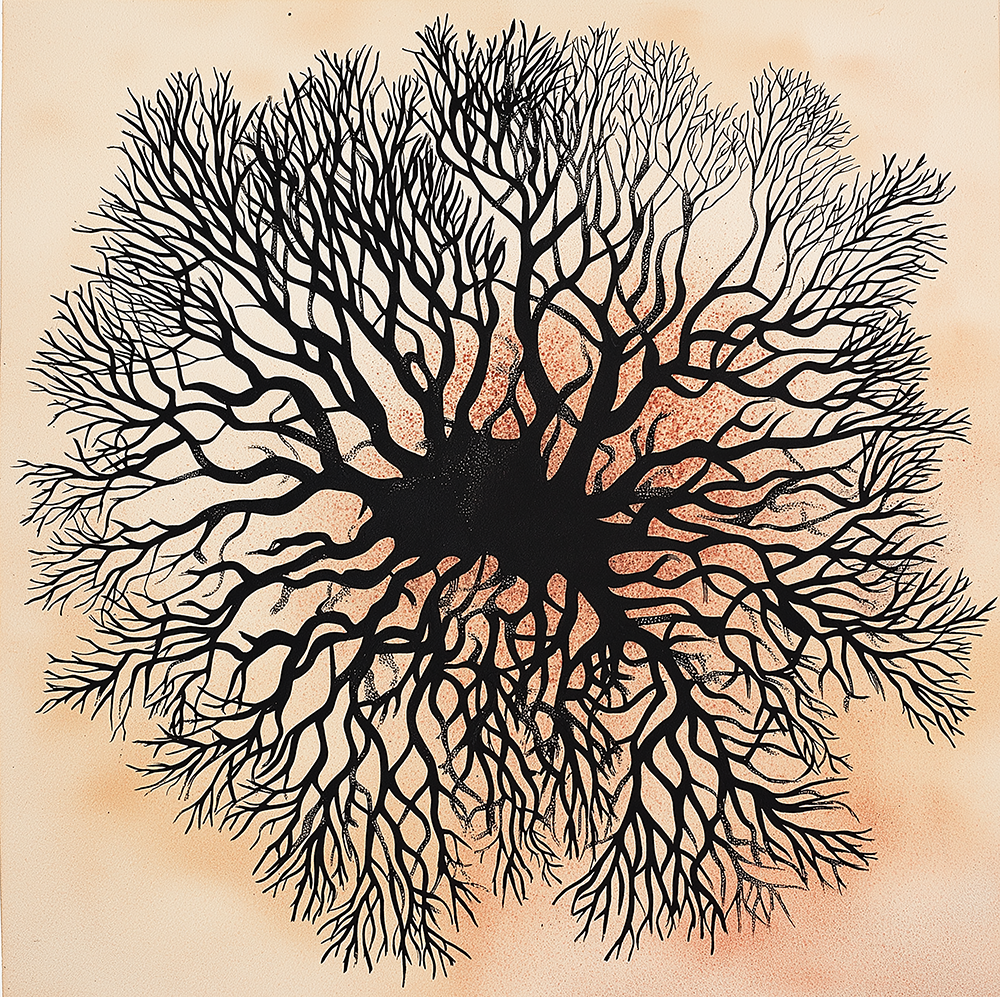 A drawing of a tree with lots of branches