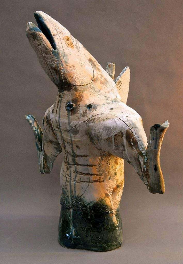 Stoneware sculpture by Liisa Rahkonen entitled “Pleading”