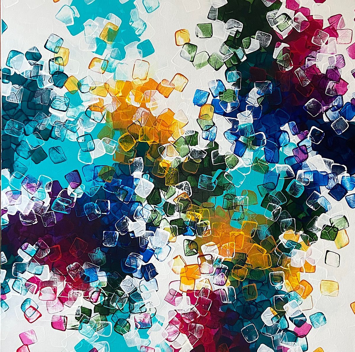 A painting of a rainbow of colors on a white background