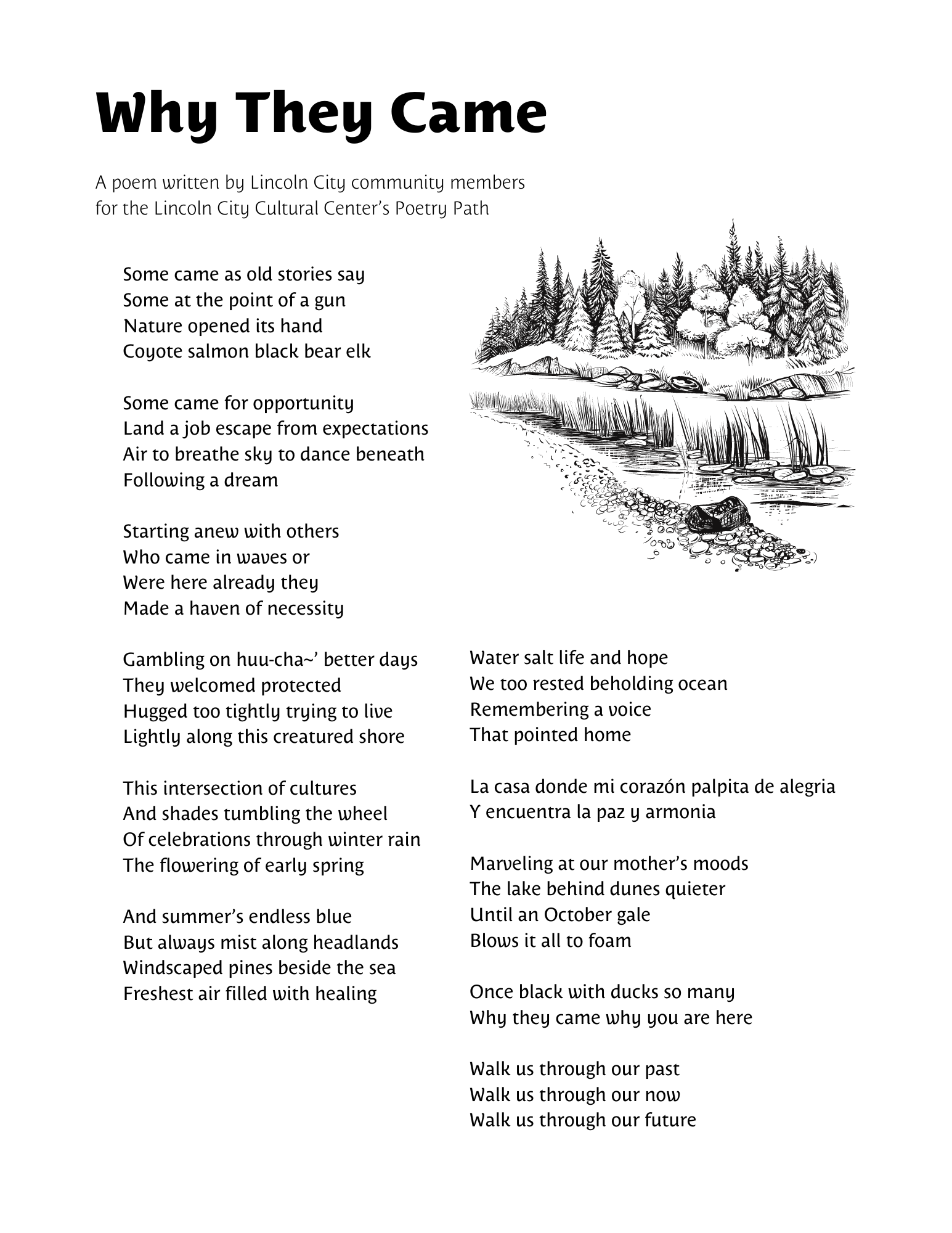 It is a poem about why they came with a picture of a river.