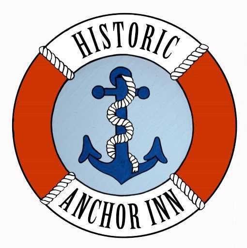 A logo for historic anchor inn with an anchor in the center
