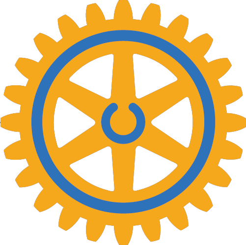 A yellow gear with a blue circle in the middle on a white background.