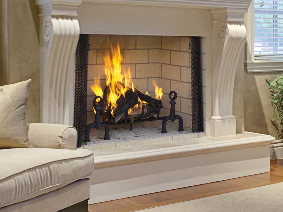 A brick fireplace