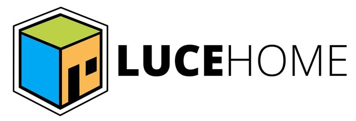 Logo di LuceHome con un'icona cubica colorata che rappresenta una casa.