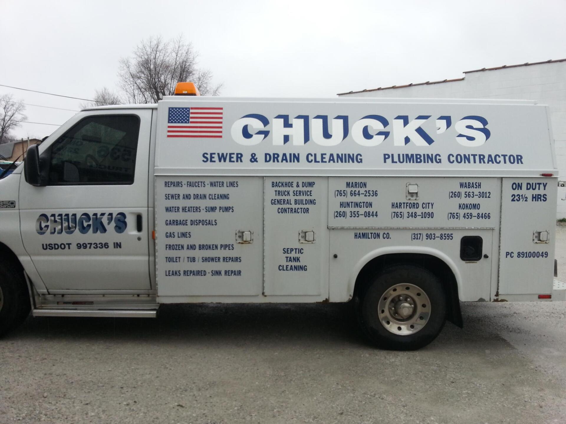 Plumbing Contractor Truck — Marion, IN — Chuck’s Sewer & Drain Cleaning