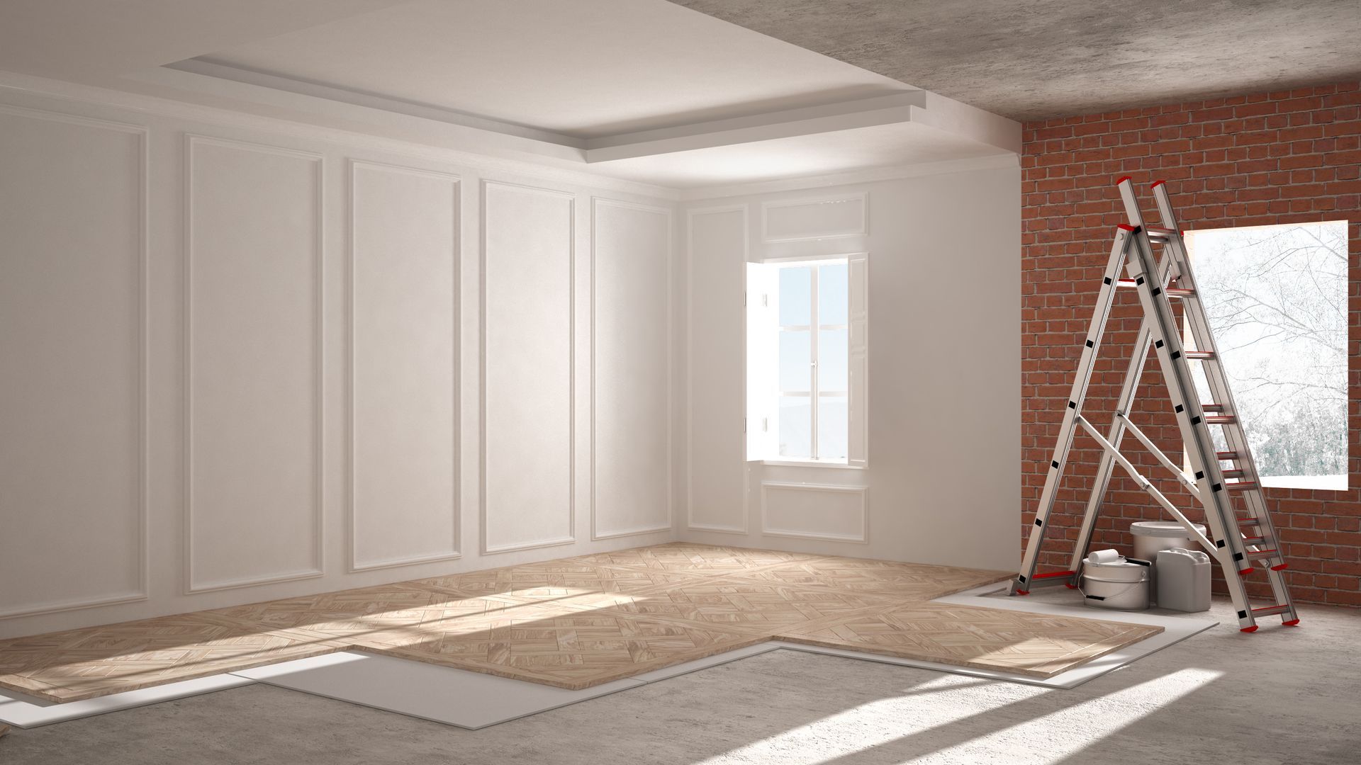 There is a ladder in the middle of the room.