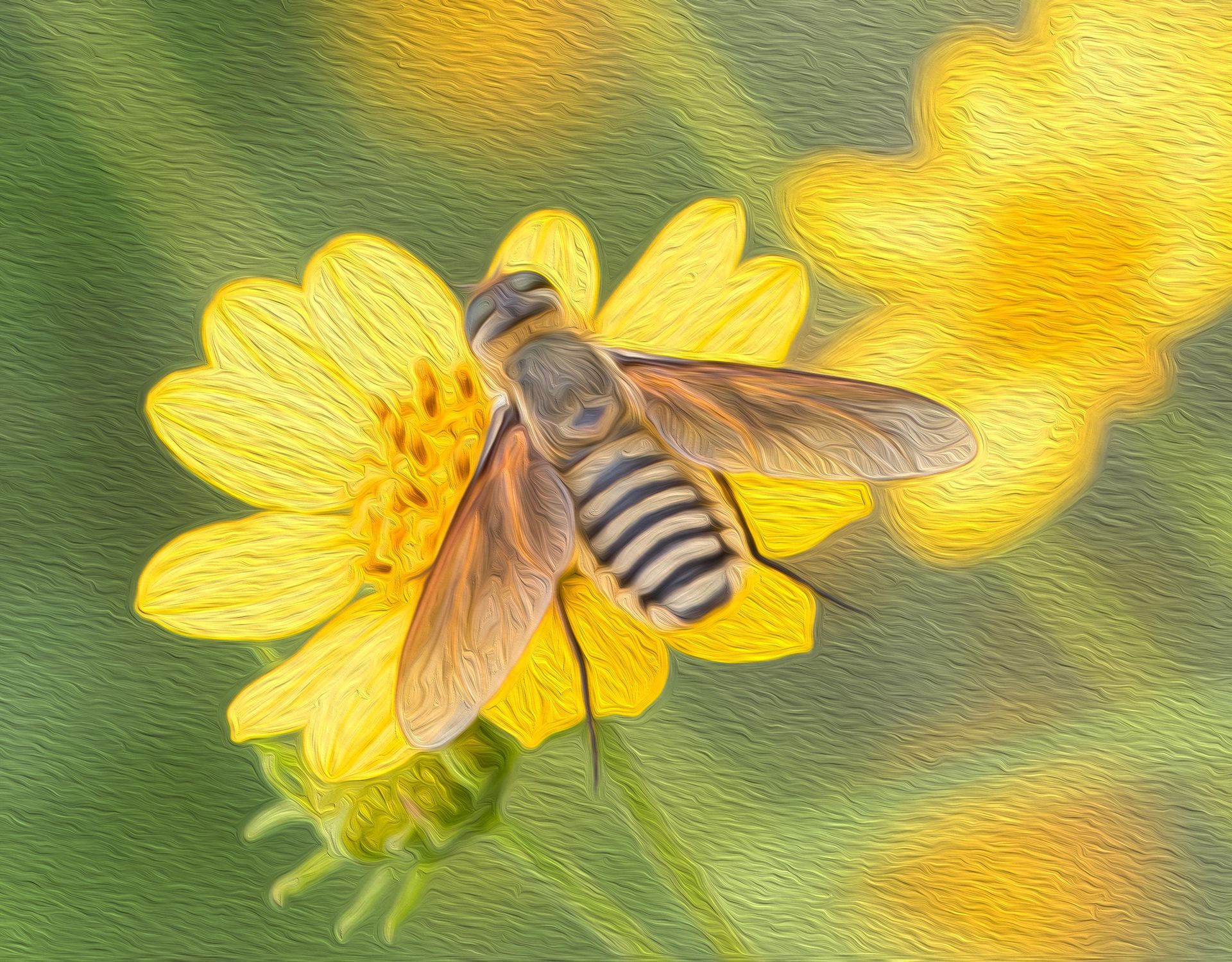 A close up of a fly on a yellow flower