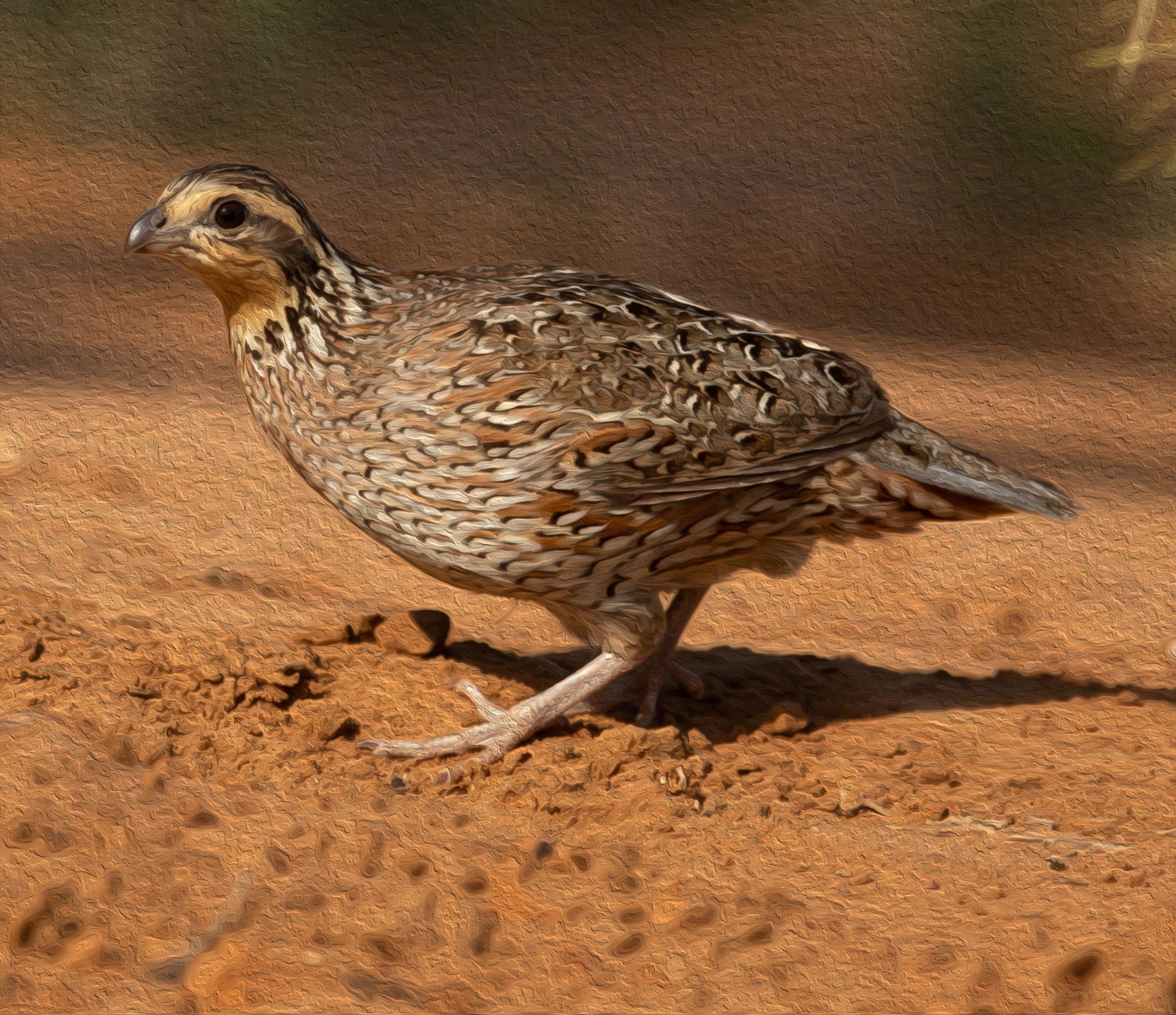 A small bird is walking on a dirt road