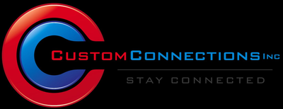 Logo for Custom Connections Inc., featuring a red and blue 