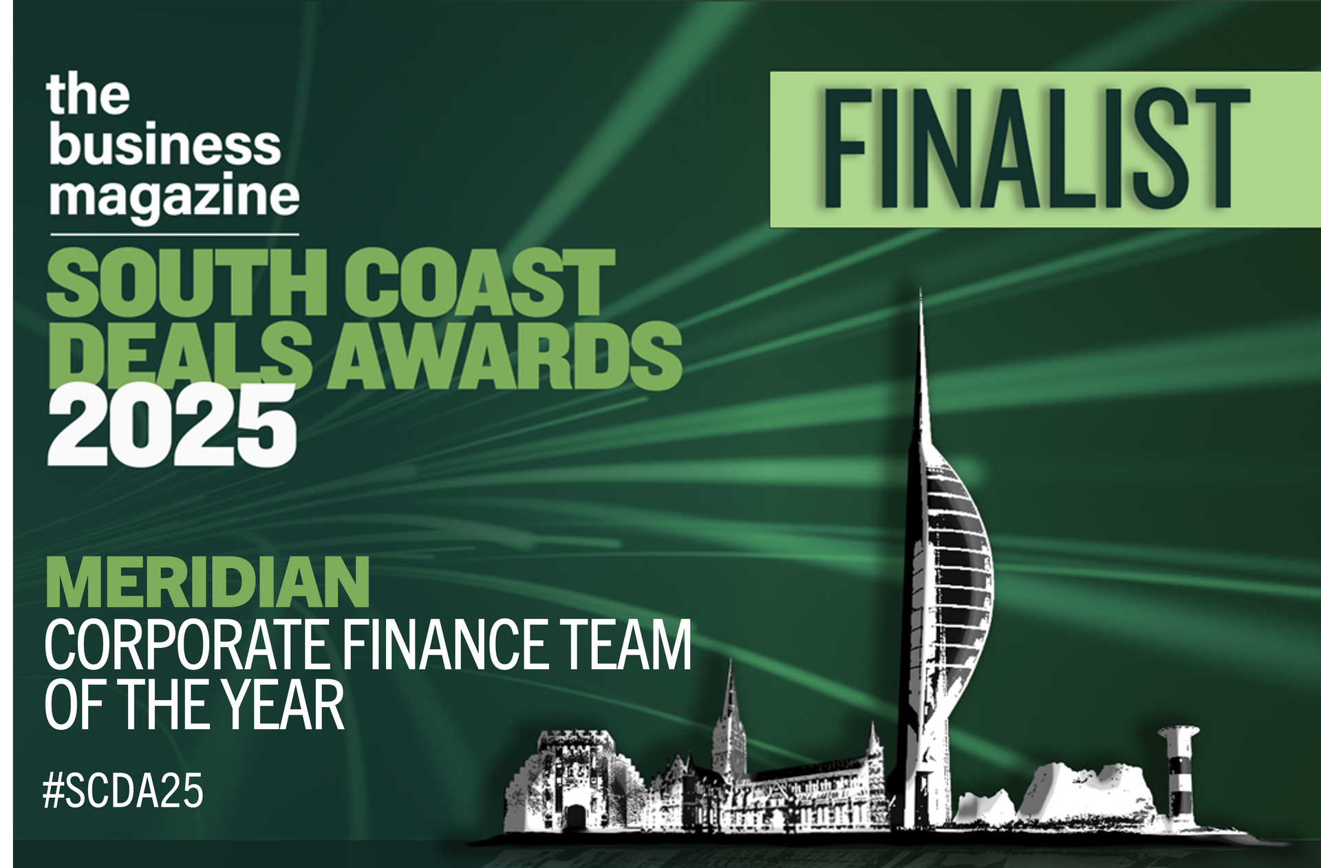 Graphic for South Coast Deal Awards highlighting Meridian as Corporate Finance Team of The Year