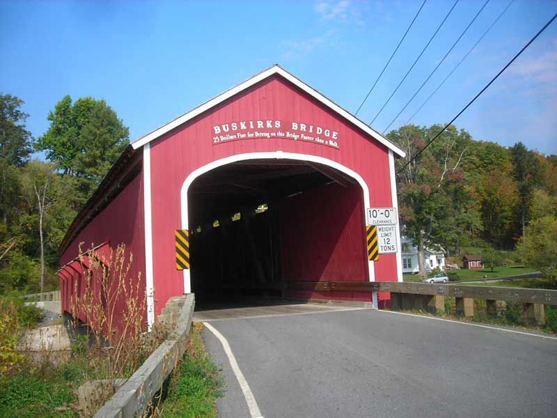 Picture of a covered bridge crossing in Buskirk from Hoosick to Cambridge NY