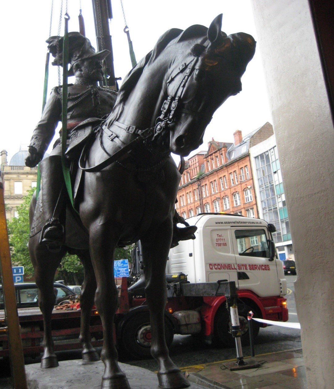 oconnell site services mounting a statue in liverpool