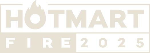 Um logotipo para o hotmart fire 2025 com uma chama no meio.