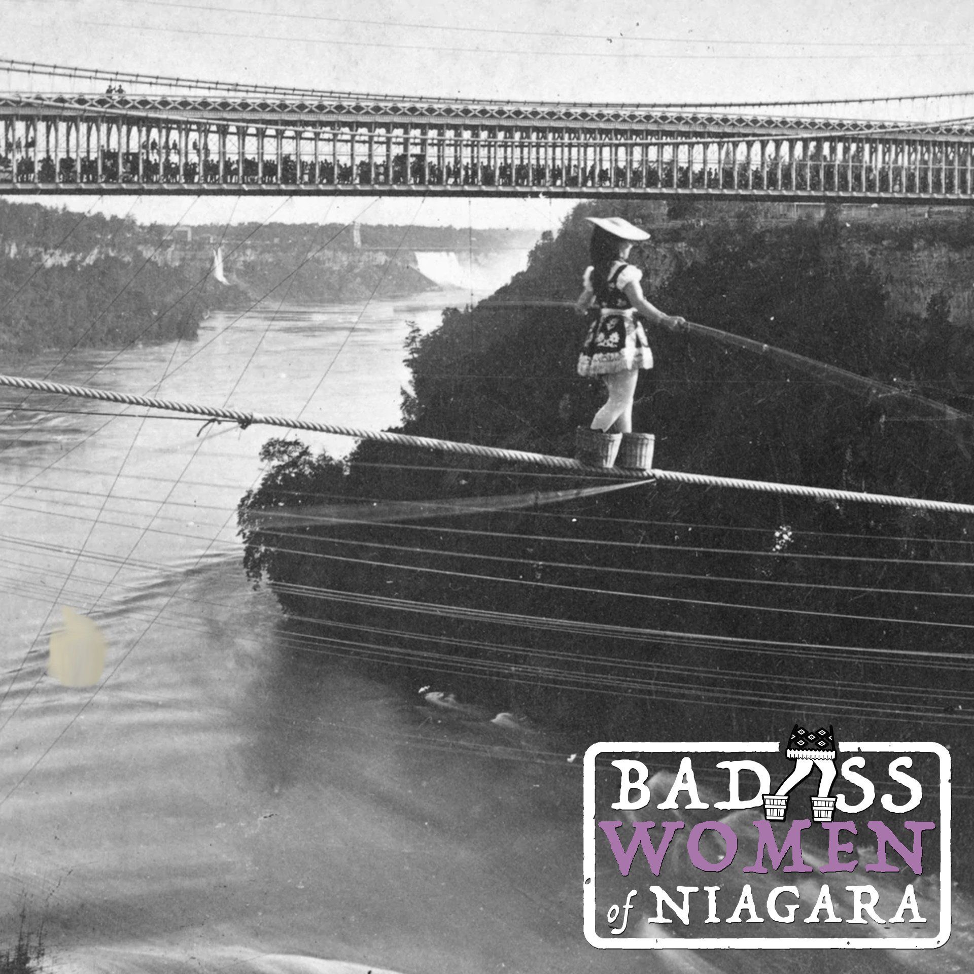 Maria Spelterini (July 7, 1853 - October 19, 1912) was an Italian tightrope walker who was the only woman to cross the Niagara gorge on a tightrope, which she did on July 8, 1876 as part of a celebration of the U.S. Centennial. She used two and a quarter inch wire and crossed just north of the lower suspension bridge. She crossed again on July 12, 1876, this time wearing peach baskets strapped to her feet, just because she could. She crossed blindfolded on July 19, and for good measure, on July 22, she crossed with her ankles and wrists manacled. She was famous for wearing outrageous costumes.