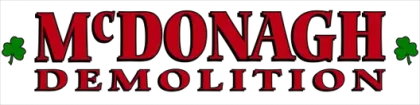 A red and white logo for mcdonagh demolition