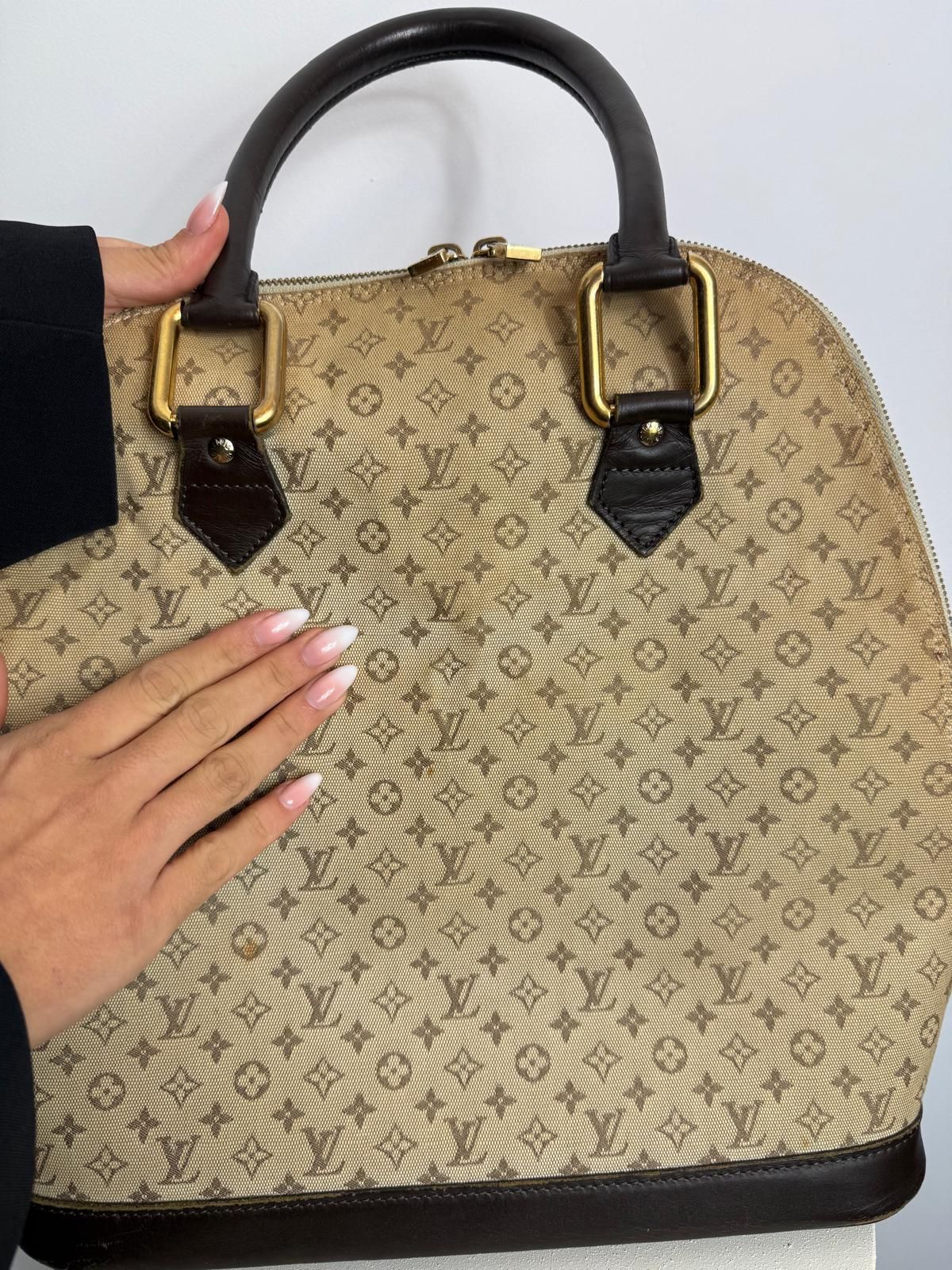 Louis Vuitton Khaki Monogram Mini Lin canvas Alma Haut bag